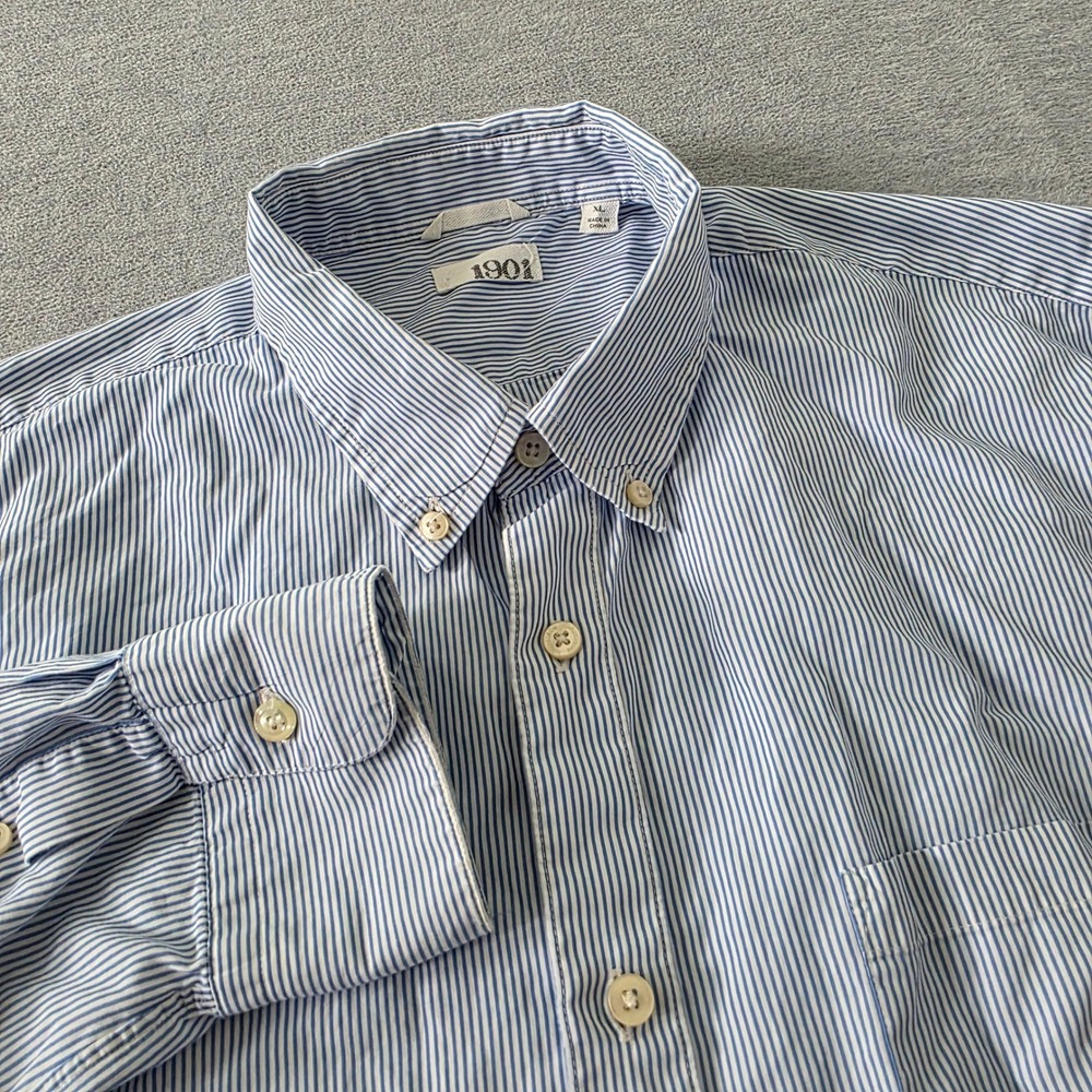Nordstrom 1901 Mens XL Blue White Striped Button Down Shirt Long Sleeve Cotton